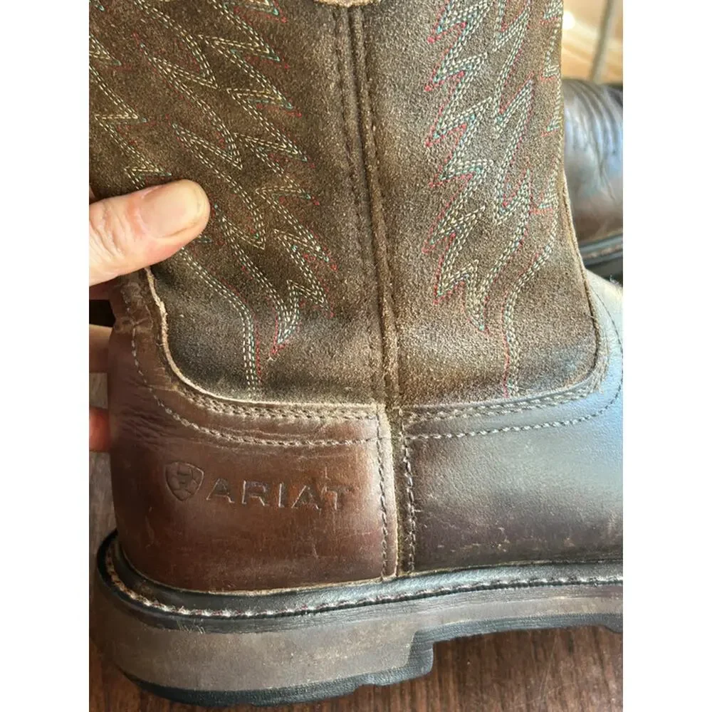 Ariat Groundbreaker men's size 8 brown leather work boots square toe